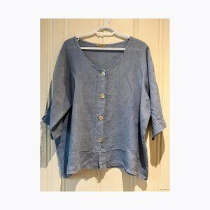 Loose Fitting Blue Linen Top Large One Size Made in Italy